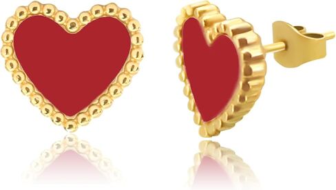 NALISASA 14K Gold Plated Heart earrings, Love Stud Earrings for Women, Red,Black and White Heart Earring for Women, Cute Minimalism Sparkling Jewelry in Saudi Arabia