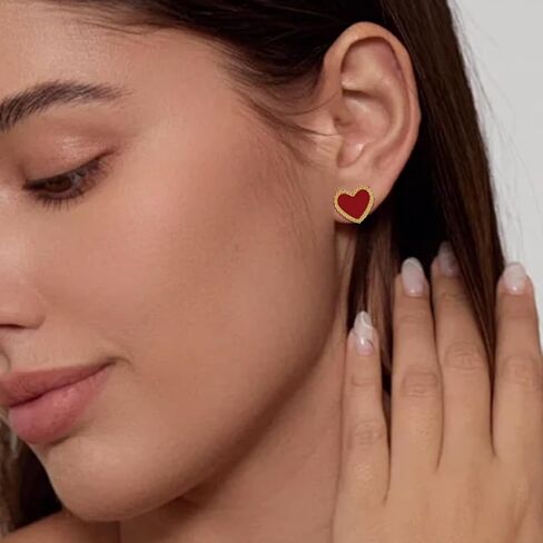 NALISASA 14K Gold Plated Heart earrings, Love Stud Earrings for Women, Red,Black and White Heart Earring for Women, Cute Minimalism Sparkling Jewelry in Saudi Arabia