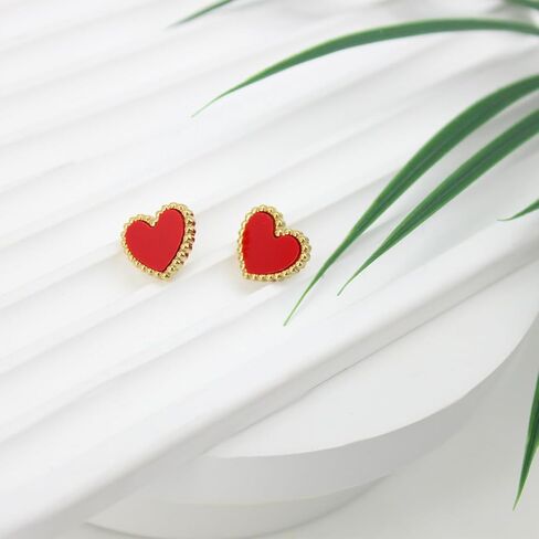 NALISASA 14K Gold Plated Heart earrings, Love Stud Earrings for Women, Red,Black and White Heart Earring for Women, Cute Minimalism Sparkling Jewelry in Saudi Arabia