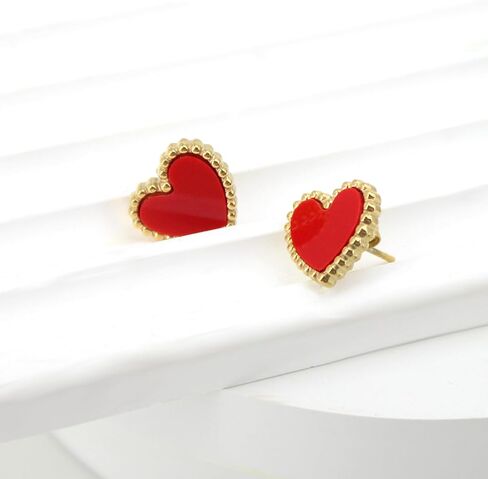 NALISASA 14K Gold Plated Heart earrings, Love Stud Earrings for Women, Red,Black and White Heart Earring for Women, Cute Minimalism Sparkling Jewelry in Saudi Arabia