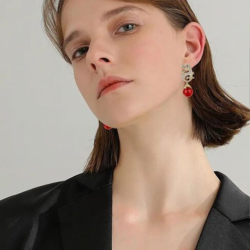 Peasimy النمط الصيني التنين وأقراط للنساء Vintage الشرير الحيوان الطوطم زركون اللؤلؤ حجر الراين التنين بيان أقراط مجوهرات in Kuwait