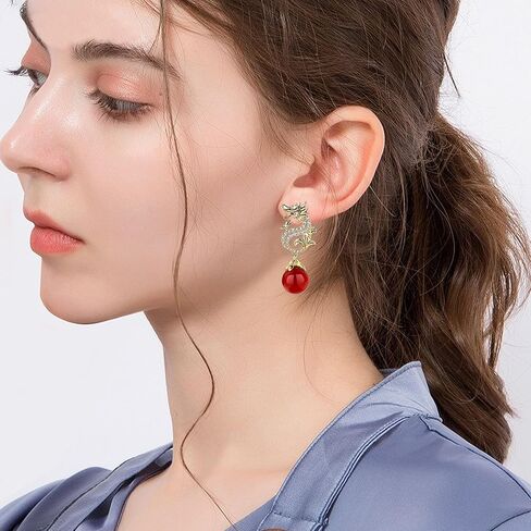 Peasimy النمط الصيني التنين وأقراط للنساء Vintage الشرير الحيوان الطوطم زركون اللؤلؤ حجر الراين التنين بيان أقراط مجوهرات in Kuwait