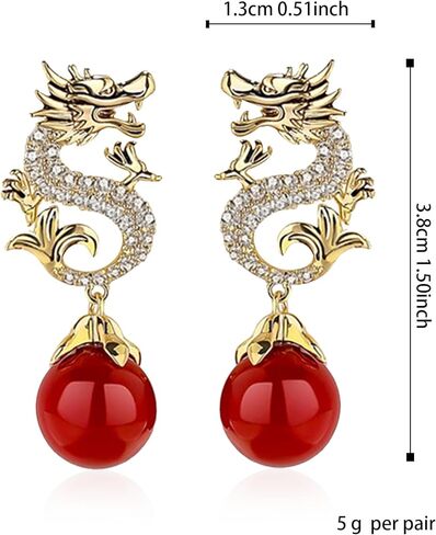 Peasimy النمط الصيني التنين وأقراط للنساء Vintage الشرير الحيوان الطوطم زركون اللؤلؤ حجر الراين التنين بيان أقراط مجوهرات in Kuwait