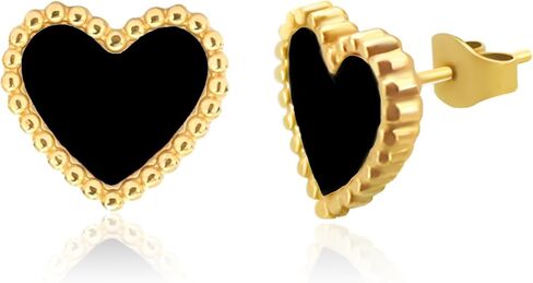 NALISASA 14K Gold Plated Heart earrings, Love Stud Earrings for Women, Red,Black and White Heart Earring for Women, Cute Minimalism Sparkling Jewelry in Saudi Arabia