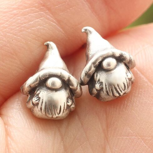 Garden Gnome Little Dwarf Pixie Unique Handmade 925 Sterling Silver Stud Earring in Saudi Arabia