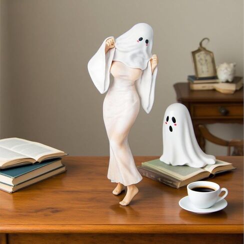 شخصية الراتنج من WHNICUST Ghost Lady، شخصية فتاة أنيمي بيضاء لمكتب الكمبيوتر، رف الكتب، ديكور الهالوين، هدايا الانتقال لمنزل جديد in Kuwait
