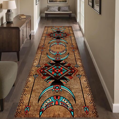 SCUAOMX Native American Runner Rug, 2x6ft, Southwest Tribal Navajo Aztec Fancy Abstract Geometric Accent Rug, Low Pile Non-Shedding Cabin Decor Doormat Rugs for Hallway Farmhouse in Saudi Arabia