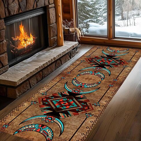 SCUAOMX Native American Runner Rug, 2x6ft, Southwest Tribal Navajo Aztec Fancy Abstract Geometric Accent Rug, Low Pile Non-Shedding Cabin Decor Doormat Rugs for Hallway Farmhouse in Saudi Arabia
