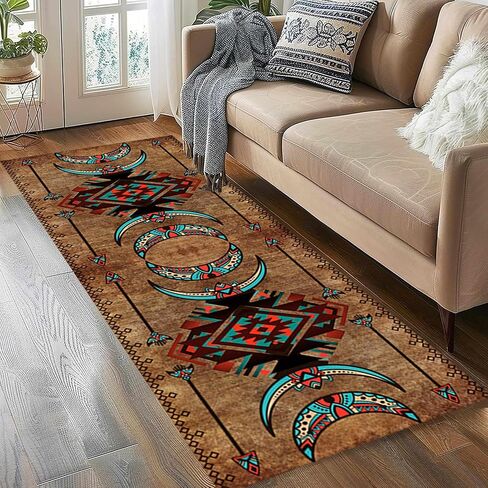 SCUAOMX Native American Runner Rug, 2x6ft, Southwest Tribal Navajo Aztec Fancy Abstract Geometric Accent Rug, Low Pile Non-Shedding Cabin Decor Doormat Rugs for Hallway Farmhouse in Saudi Arabia