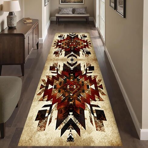 SCUAOMX Native American Runner Rug, 2x6ft, Southwest Tribal Navajo Aztec Fancy Abstract Geometric Accent Rug, Low Pile Non-Shedding Cabin Decor Doormat Rugs for Hallway Farmhouse in Saudi Arabia