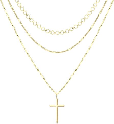 Besteel 3Pcs Dainty Layered Gold Necklaces for Women - Paperclip Pearl Choker Necklace Stack Set Trendy Simple Layering Chain Pendant Jewelry Non Tarnish Waterproof Gifts in Saudi Arabia