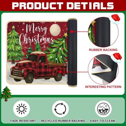 Hahafelt عيد الميلاد باب حصيرة البساط في الهواء الطلق 36 "× 24" عيد ميلاد سعيد الجبهة ممسحة غير زلة قابل للغسل شاحنة حمراء ترحيب الحصير الجاموس منقوشة ثلج شجرة عيد الميلاد الرجعية الطابق ممسحة ديكور مدخل المنزل in Kuwait