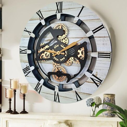 ساعة حائط THE GEARS CLOCK مع خط كندا للتروس المتحركة الحقيقية 24 بوصة دائرية (بيج صحراوي، 24 بوصة (60 سم)) in Kuwait