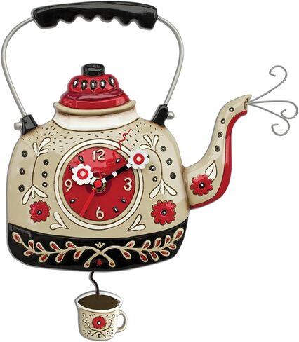 Enesco Allen Designs ساعة حائط بندول منحوتة على شكل غلاية شاي زهرية عتيقة، 10.24 بوصة، متعددة الألوان in Kuwait