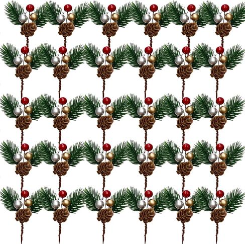 Acronde 30 قطعة من أعواد الصنوبر الاصطناعي لمحاكاة عيد الميلاد وإبرة الصنوبر الصغيرة وأكواز الصنوبر لترتيبات الزهور وأكاليل الزفاف وزينة شجرة عيد الميلاد (30، أحمر) in Kuwait