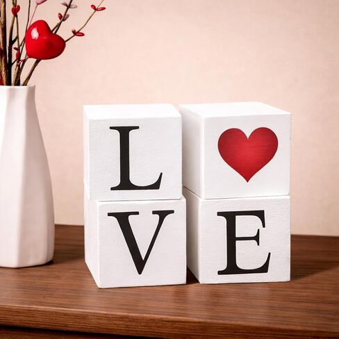 Reversible Valentines Day / St Patricks Day Decorations, 4pcs Wooden Farmhouse Valentines Decor, Valentines Day St Patricks Day Decor For Home Bathroom Mantel Office Table Mantle House, Vintage Love Heart Luck Clover Pattern Signs (White) in Saudi Arabia
