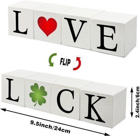 Reversible Valentines Day / St Patricks Day Decorations, 4pcs Wooden Farmhouse Valentines Decor, Valentines Day St Patricks Day Decor For Home Bathroom Mantel Office Table Mantle House, Vintage Love Heart Luck Clover Pattern Signs (White) in Saudi Arabia