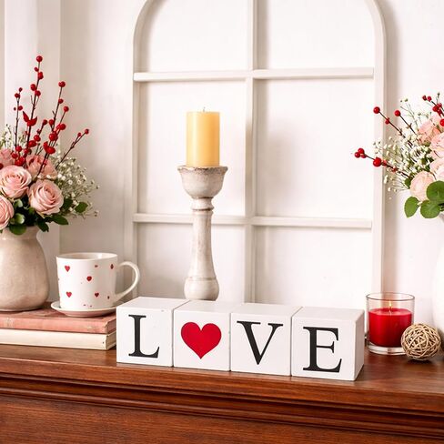 Reversible Valentines Day / St Patricks Day Decorations, 4pcs Wooden Farmhouse Valentines Decor, Valentines Day St Patricks Day Decor For Home Bathroom Mantel Office Table Mantle House, Vintage Love Heart Luck Clover Pattern Signs (White) in Saudi Arabia