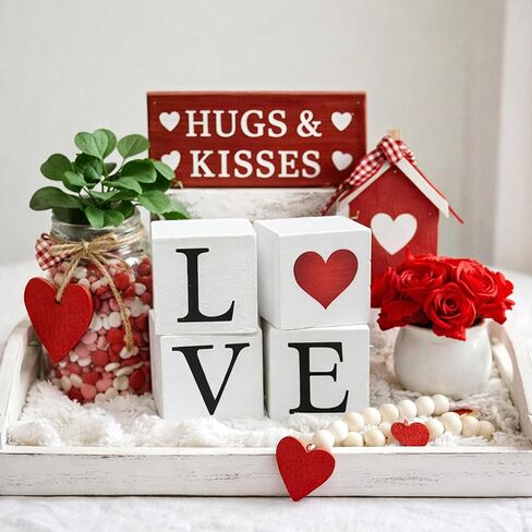 Reversible Valentines Day / St Patricks Day Decorations, 4pcs Wooden Farmhouse Valentines Decor, Valentines Day St Patricks Day Decor For Home Bathroom Mantel Office Table Mantle House, Vintage Love Heart Luck Clover Pattern Signs (White) in Saudi Arabia