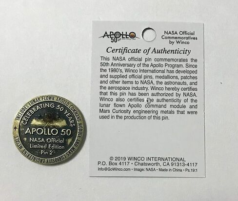 NASA Apollo 11 Program 50th Anniversary Lapel Pin Contains Flown Command Module Metal That Went to the Moon in Saudi Arabia