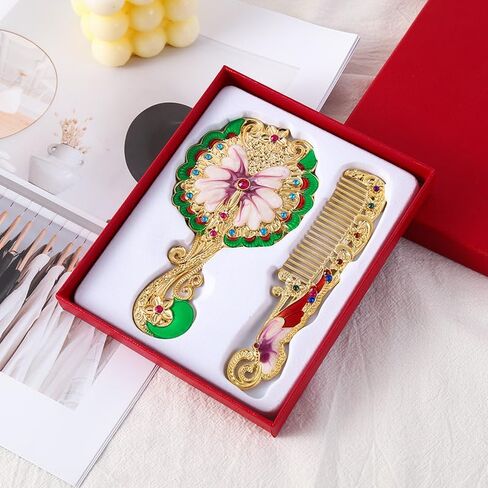 Vintage Mirror and Comb Set, Portable Vanity Mirror, Cosmetic Handheld Mirror, Unique Ideal Gift for Girls in Saudi Arabia