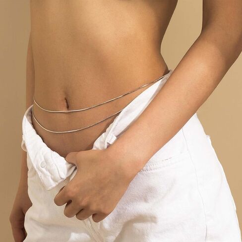 Sttiafay Boho Layered Snake Waist Chain Gold Round Snake Chain Body Chain Beach Waist Belly Chain Summer Bikini Waist Body Chain Jewelry for Women and Girls in Saudi Arabia
