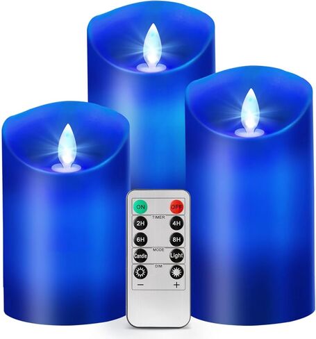 Windshell Blue Flame Candles (Blue LED Light Source), Moving Wick Design, Real Wax/Battery Operated, Remote Control with Timer and Dimmer in Saudi Arabia