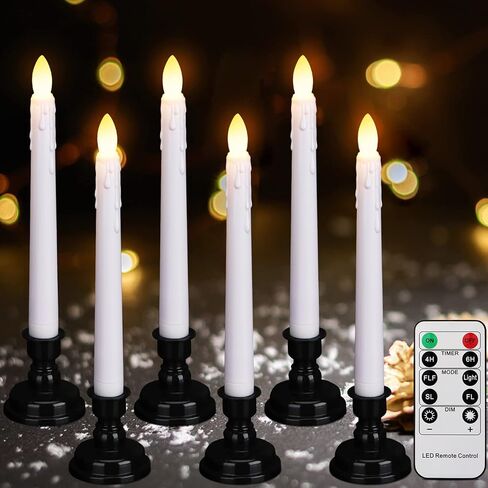 Daord LED Christmas Window Candle with 2 Remotes Battery Operated Flameless Taper Candles Warm Light Flickering and Timer for Wedding Party Holiday Home Table Decoration (9 Packs,White+Gold Holder)… in Saudi Arabia