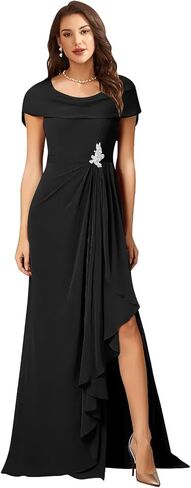 فساتين أم العروس من الشيفون للسيدات لحفلات الزفاف مع فتحة طويلة وكشكشة وفستان سهرة رسمي in Kuwait