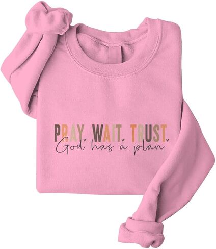 ROSSOSSOR Pray Wait Trust God Has A Plan Christian Sweatshirt Women Cross Graphic Crewneck Pullover Religious Tops Plus Size in Saudi Arabia