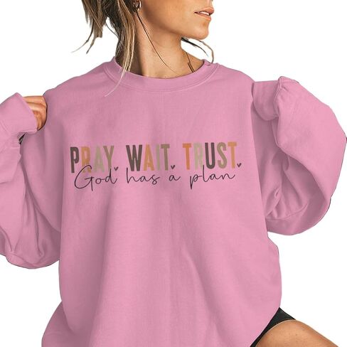 ROSSOSSOR Pray Wait Trust God Has A Plan Christian Sweatshirt Women Cross Graphic Crewneck Pullover Religious Tops Plus Size in Saudi Arabia
