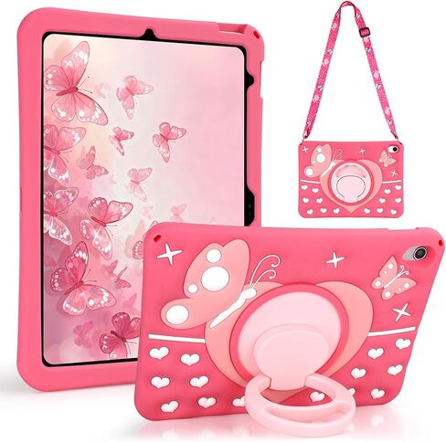 VOFUOE for iPad A16 Case 11th Generation 2025, for iPad 10th Generation Case 10.9 2022 Kids Girls with Screen Protector Shoulder Straps Stand Sweet Strawberry Yogurt Cake Soft Silicone Cover-Pink in Kuwait