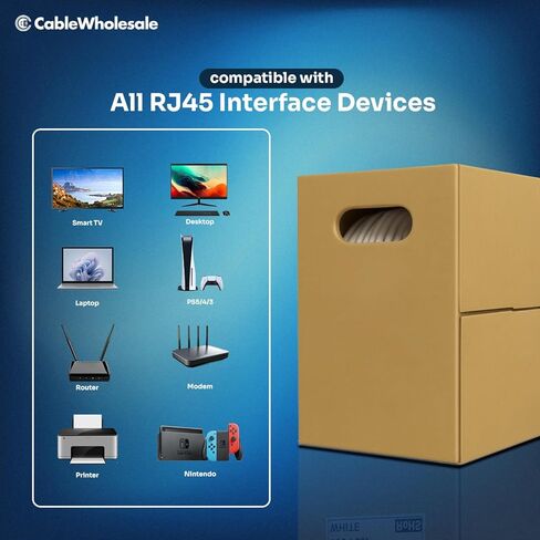 CableWholesale 1000 قدم Cat5e Riser (CMR) Ethernet Cable ، 24 AWG ، 350 MHz ، ETL مدرج 4 زوجًا من النحاس العاري ، زوج ملتوي غير محقوق (UTP) مع صندوق سحب ، أبيض in Saudi Arabia
