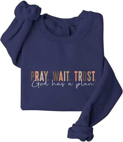 ROSSOSSOR Pray Wait Trust God Has A Plan Christian Sweatshirt Women Cross Graphic Crewneck Pullover Religious Tops Plus Size in Saudi Arabia