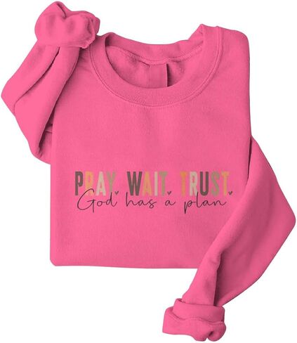 ROSSOSSOR Pray Wait Trust God Has A Plan Christian Sweatshirt Women Cross Graphic Crewneck Pullover Religious Tops Plus Size in Saudi Arabia