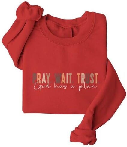 ROSSOSSOR Pray Wait Trust God Has A Plan Christian Sweatshirt Women Cross Graphic Crewneck Pullover Religious Tops Plus Size in Saudi Arabia