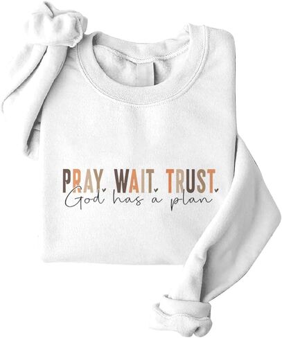 ROSSOSSOR Pray Wait Trust God Has A Plan Christian Sweatshirt Women Cross Graphic Crewneck Pullover Religious Tops Plus Size in Saudi Arabia