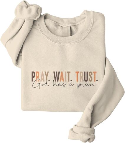 ROSSOSSOR Pray Wait Trust God Has A Plan Christian Sweatshirt Women Cross Graphic Crewneck Pullover Religious Tops Plus Size in Saudi Arabia