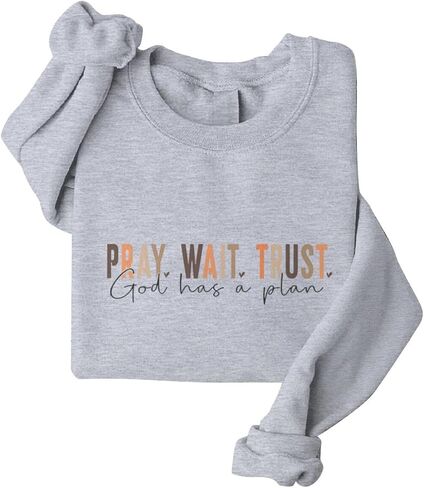 ROSSOSSOR Pray Wait Trust God Has A Plan Christian Sweatshirt Women Cross Graphic Crewneck Pullover Religious Tops Plus Size in Saudi Arabia
