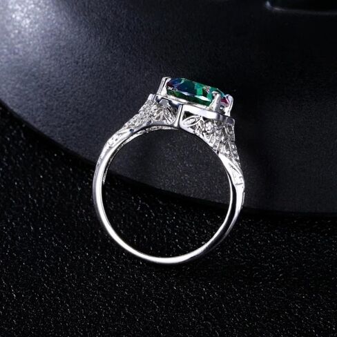 6.5Ct Mystic Rainbow Topaz Ring For Women |18K White Gold Plated Copper | Oval Cut 10X14MM | Gemstone Birthstone | Available In Size 6, 7, 8, 9, 10 in Saudi Arabia