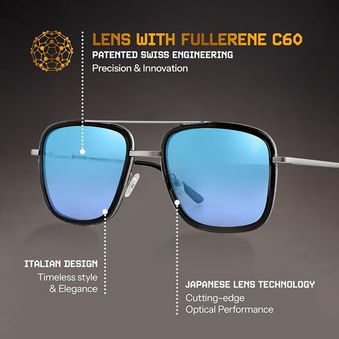 Hyperlight Aviator Black Fullerene C60 UV & bluelight daily shades for men. Unisex luxury sunglasses for women, designer sunglasses for men. Fashion branded harmonized white light eyeglasses w/case in Saudi Arabia