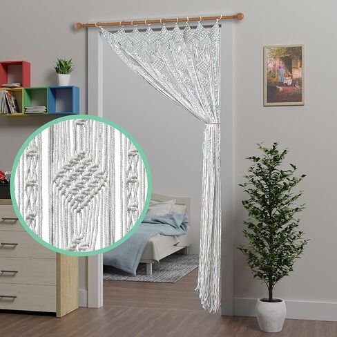 ستارة Atsweetlife Macrame مصنوعة يدويًا ستائر مدخل بوهو، لوحة خلفية باب هيبي معلقة لديكور الزفاف مقسم غطاء بوهيمي لغرفة النوم (طبيعي، 90 × 200 سم / 35 × 79 بوصة، مربع) in Kuwait