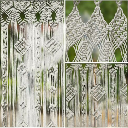 ستارة Atsweetlife Macrame مصنوعة يدويًا ستائر مدخل بوهو، لوحة خلفية باب هيبي معلقة لديكور الزفاف مقسم غطاء بوهيمي لغرفة النوم (طبيعي، 90 × 200 سم / 35 × 79 بوصة، مربع) in Kuwait
