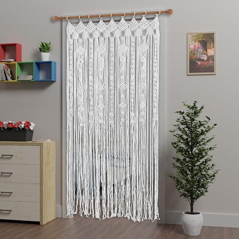 ستارة Atsweetlife Macrame مصنوعة يدويًا ستائر مدخل بوهو، لوحة خلفية باب هيبي معلقة لديكور الزفاف مقسم غطاء بوهيمي لغرفة النوم (طبيعي، 90 × 200 سم / 35 × 79 بوصة، مربع) in Kuwait