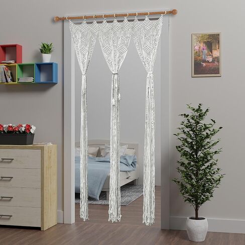 ستارة Atsweetlife Macrame مصنوعة يدويًا ستائر مدخل بوهو، لوحة خلفية باب هيبي معلقة لديكور الزفاف مقسم غطاء بوهيمي لغرفة النوم (طبيعي، 90 × 200 سم / 35 × 79 بوصة، مربع) in Kuwait