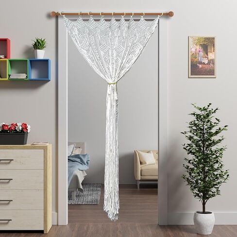 ستارة Atsweetlife Macrame مصنوعة يدويًا ستائر مدخل بوهو، لوحة خلفية باب هيبي معلقة لديكور الزفاف مقسم غطاء بوهيمي لغرفة النوم (طبيعي، 90 × 200 سم / 35 × 79 بوصة، مربع) in Kuwait