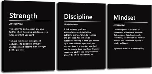 Strength Discipline Mindset Noun Inspirational Painting Wall Art 3 Pieces Canvas Print Office Wall Decor Poster Inspiring Framed Motivational Quotes for Wall Art Decoration Ready to Hang[36''Wx 16''H] in Saudi Arabia