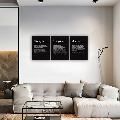 Strength Discipline Mindset Noun Inspirational Painting Wall Art 3 Pieces Canvas Print Office Wall Decor Poster Inspiring Framed Motivational Quotes for Wall Art Decoration Ready to Hang[36''Wx 16''H] in Saudi Arabia