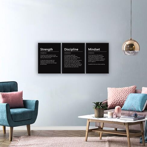 Strength Discipline Mindset Noun Inspirational Painting Wall Art 3 Pieces Canvas Print Office Wall Decor Poster Inspiring Framed Motivational Quotes for Wall Art Decoration Ready to Hang[36''Wx 16''H] in Saudi Arabia