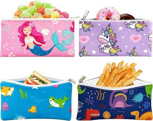 4 Pack Reusable Snack Bags Food Safety Zipper Lunch Bags Portable Double Layer Food Pouch for Travel Small Sandwich Bags 7X3.7 Inches (Cute) in Saudi Arabia